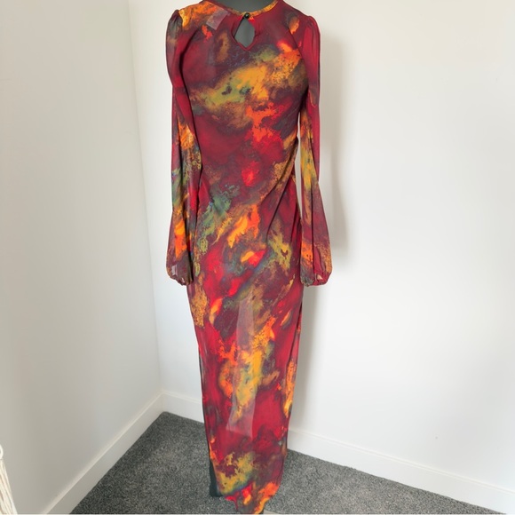 See You Monday LA Sheer Long Sleeve Hi-Low Mesh Top | Fire Print | Size S - Picture 5 of 6